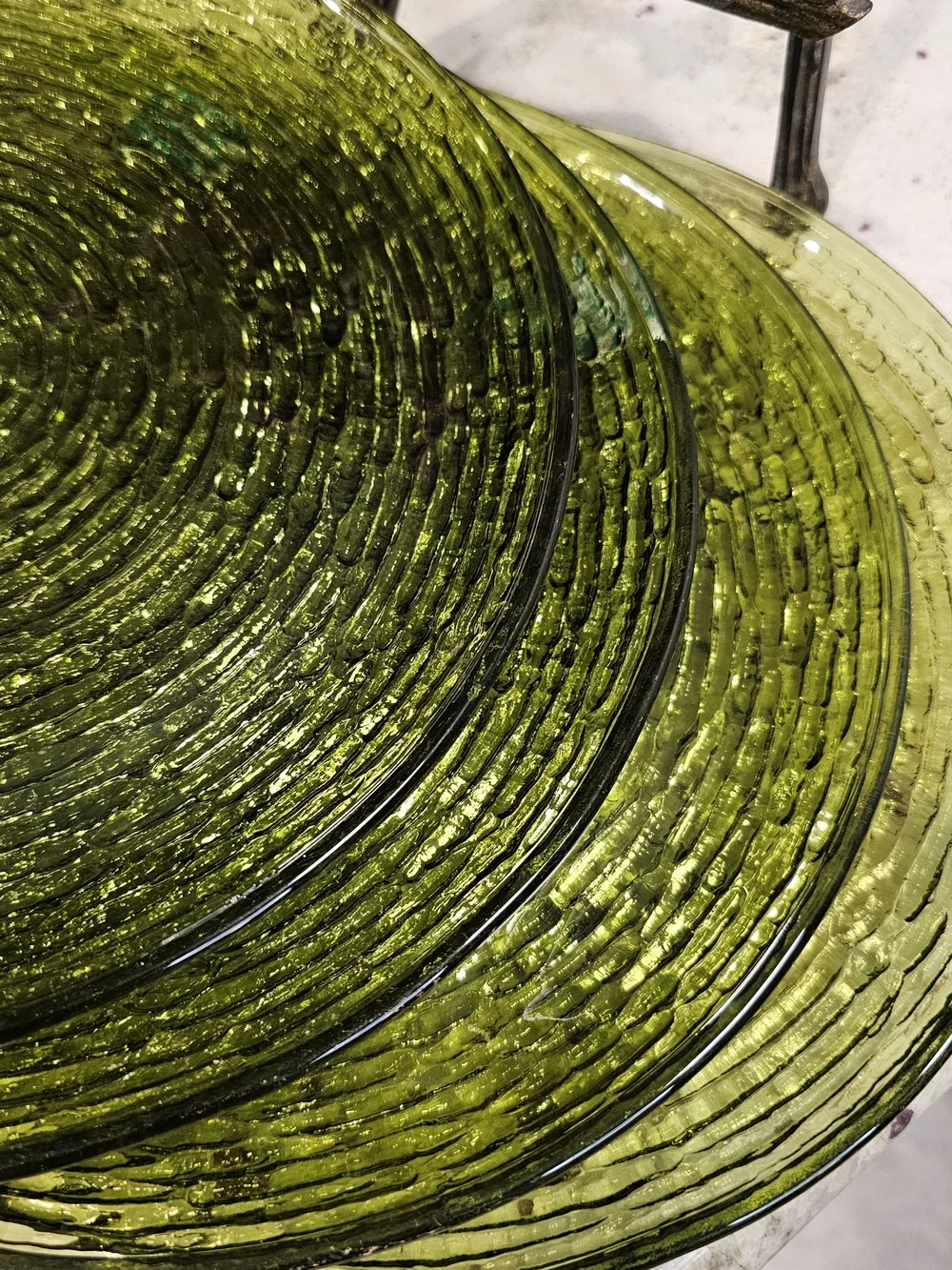 1960s Anchor Hocking Soreno Avocado Green Glass Plates MCM Bark Set 4-10